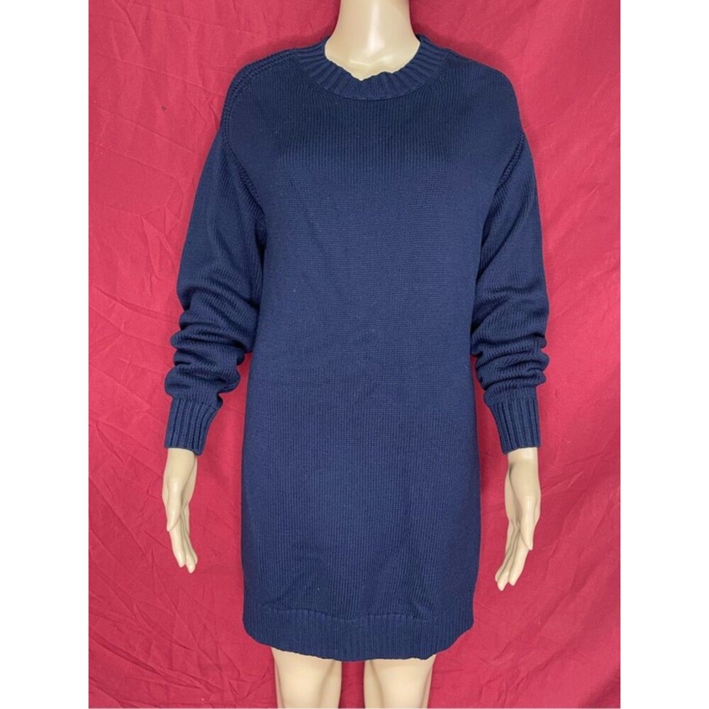 The Normal Brand Nellie Cotton Wool Mixed Knit Sweater Mini Dress Navy XS NWT